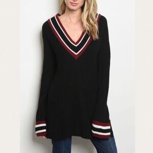 V neck bell sleeve oversized sweater